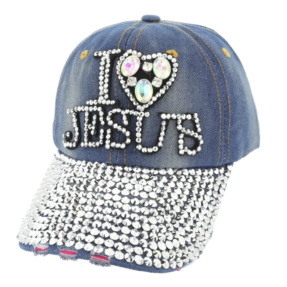Womem's Denim Cap with Rhinestone Embellishments